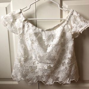 Kendall & Kylie White Lace Off The Shoulder Top